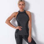 Seamless Knitted Sexy Raised Buttocks Round Neck Vest Moisture Wicking Yoga Clothes Sports Running Top For Women