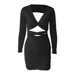Autumn Long-Sleeved Dress  Hollow V-neck Dress