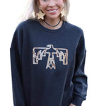 Letter Desert Hat Print Long Sleeve Black Sweatshirt
