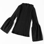 2021 Autumn Catwalk Style Pleated Slim-Fit Flared Sleeves Temperament Flab Hiding Slim Fit Slimming Half Collar Top Female