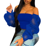 Women  Clothing  Fashion Casual Long Sleeve Multi-Color Sheer Top Women  T-shirt