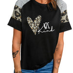 Letter Heart Print Leopard Striped Color Block Short Sleeve T-shirt