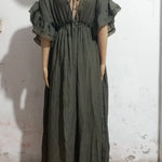 Spot Beach Cover-up Slubbed Fabric Button Draw Waist Strap Long Dress Sun Protection Shirt