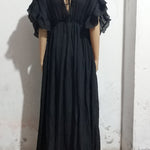 Spot Beach Cover-up Slubbed Fabric Button Draw Waist Strap Long Dress Sun Protection Shirt