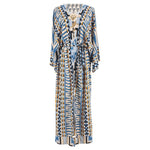 2021 New  Rayon Positioning Printed Sexy Cardigan with Belt Beach Cover-up Vacation Skirt Bikini Blouse