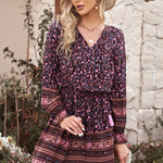 Split V Neck Boho Floral Dress