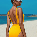 Ribbed One-piece Swimsuit with Belt