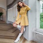 Pleated women trench coat Single-breasted belt female windbreaker High street ladies wind coat
