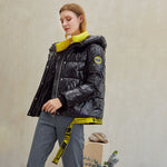 Short women winter coat parkas warm hooded shiny jacket coat Ladies office casual snow coat