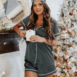 Print Satin Short Sleeve Shirt and Shorts Pajama Set