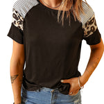 Letter Heart Print Leopard Striped Color Block Short Sleeve T-shirt