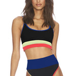 Spaghetti Straps Colorblock Ribbed High Waisted Swimsuit