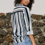 Red Blue Striped Modern Women Shirt