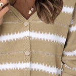 Apricot V Neck Stripes Colorblock Button Cardigan