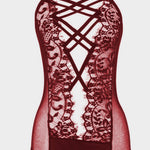 Wine Red Strappy Lace Goth Teddy