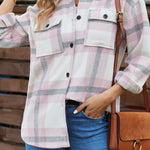 Brown Plaid Print Pocket Women Shacket
