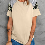 Letter Heart Print Leopard Striped Color Block Short Sleeve T-shirt