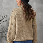 Solid Turtleneck Cable Knit Pullover Sweater