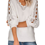 Lace Splicing V Neck Pullover Sweater