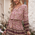 Split V Neck Boho Floral Dress