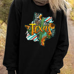 Letter Desert Hat Print Long Sleeve Black Sweatshirt