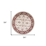 8' Round  Polypropylene Ivory or Red Area Rug