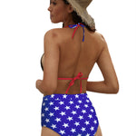 Red Pom Pom Mesh Insert High Waist Bikini