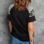 Letter Heart Print Leopard Striped Color Block Short Sleeve T-shirt