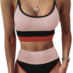 Spaghetti Straps Colorblock Ribbed High Waisted Swimsuit