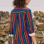 Red Blue Striped Modern Women Shirt