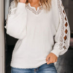 Lace Splicing V Neck Pullover Sweater