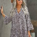 Leopard Print V neck Ruffle Swing Mini Dress