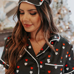 Print Satin Short Sleeve Shirt and Shorts Pajama Set