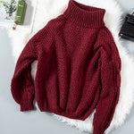 Solid Turtleneck Cable Knit Pullover Sweater