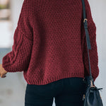 Solid Turtleneck Cable Knit Pullover Sweater