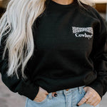 Letter Desert Hat Print Long Sleeve Black Sweatshirt