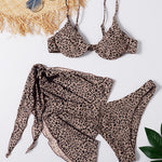 3pcs Leopard Bikini & Sarong Swim Set