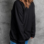 Letter Desert Hat Print Long Sleeve Black Sweatshirt