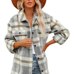 Brown Plaid Print Pocket Women Shacket