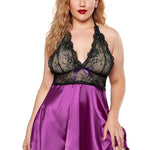 Red Halter Lace Satin Plus Size Babydoll