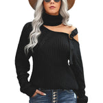 Black Strapped Cut out Shoulder Turtleneck Sweater