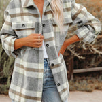 Brown Plaid Print Pocket Women Shacket