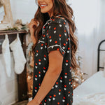 Print Satin Short Sleeve Shirt and Shorts Pajama Set