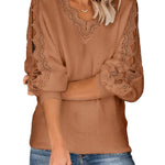 Lace Splicing V Neck Pullover Sweater