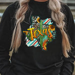 Letter Desert Hat Print Long Sleeve Black Sweatshirt