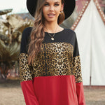 Colorblock Leopard Patchwork Long Sleeve Top