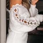 Lace Splicing V Neck Pullover Sweater