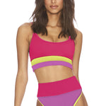 Spaghetti Straps Colorblock Ribbed High Waisted Swimsuit