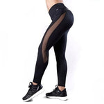 EP Sexy Mesh Leather Patchwork Black Leggings Women High Waist Fitness Push Up Hiking Legging Pants Jogging Femme