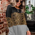 Colorblock Leopard Patchwork Long Sleeve Top